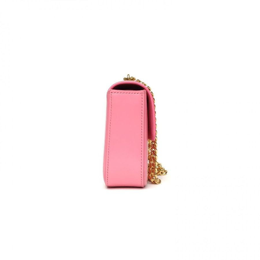 CELINE Triomphe凱旋門金屬鎖扣橫版肩背包20鏈條款粉色牛皮金扣肩背包-3
