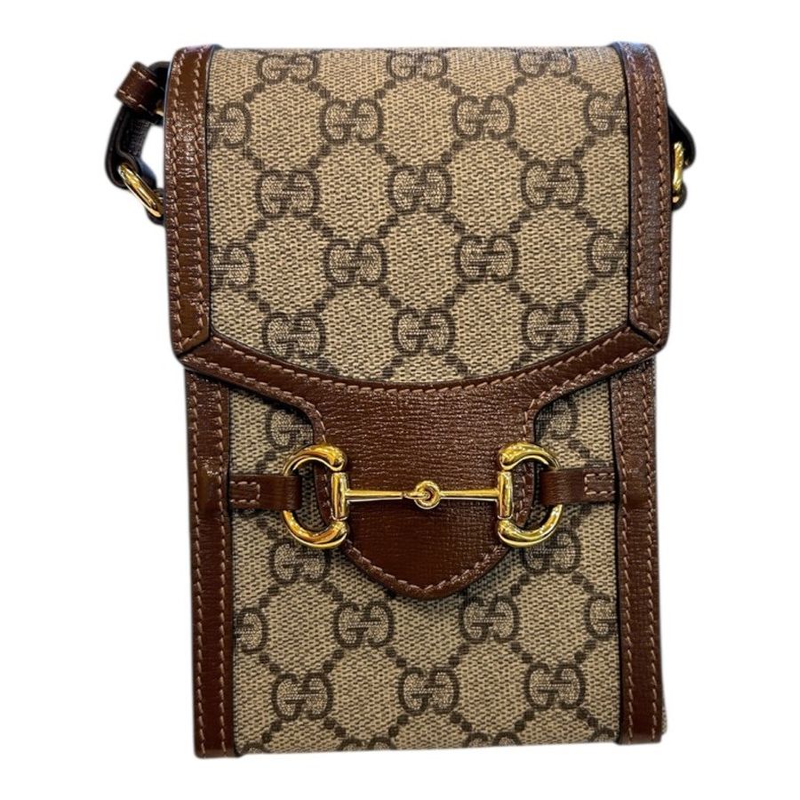 GUCCI卡其字紋馬銜系列手機斜背包-0