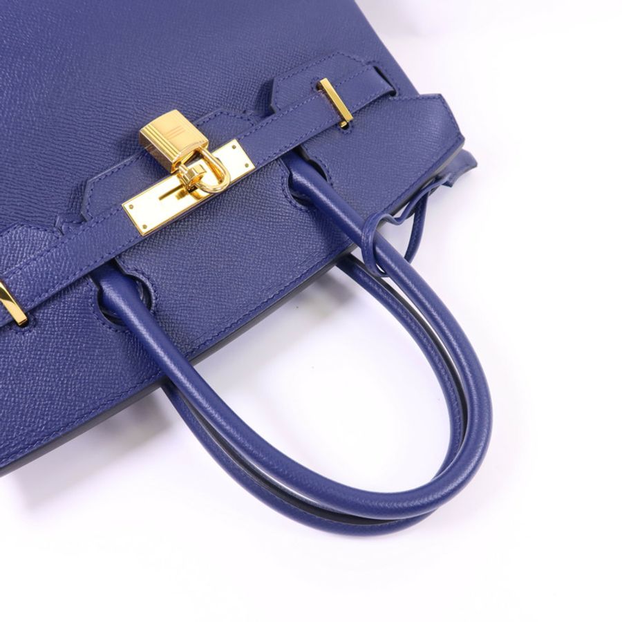 HERMES Epsom皮革Birkin 30金扣手挽袋Bleu Saphir-4