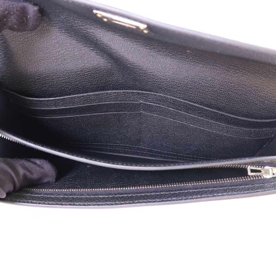 HERMES Chevre皮革Kelly Pocket Long Bifold Wallet銀扣長錢包Noir-4