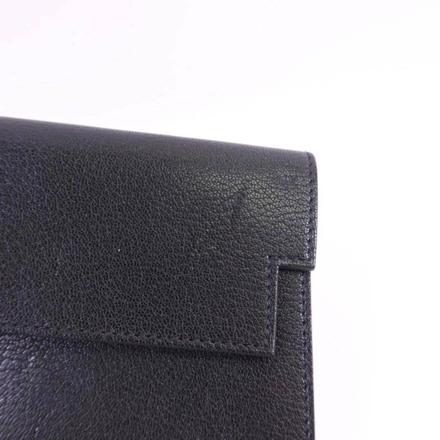 HERMES Chevre皮革Kelly Pocket Long Bifold Wallet銀扣長錢包Noir-17