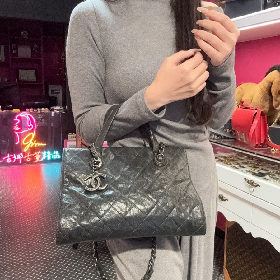 Chanel 油蠟荔枝牛皮肩背包/王吉娜古董精品-2