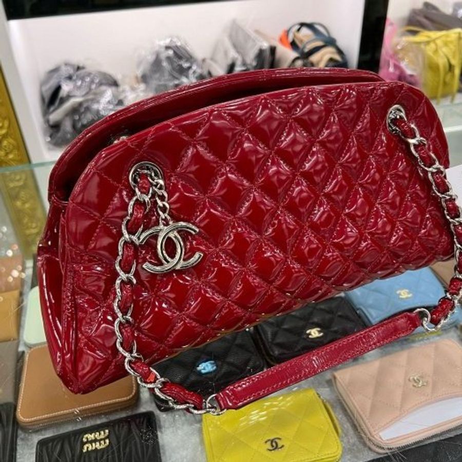 東區正精品㊣Chanel 香奈兒紅色漆皮銀鍊三層貝殼包肩背包 RA1815-1