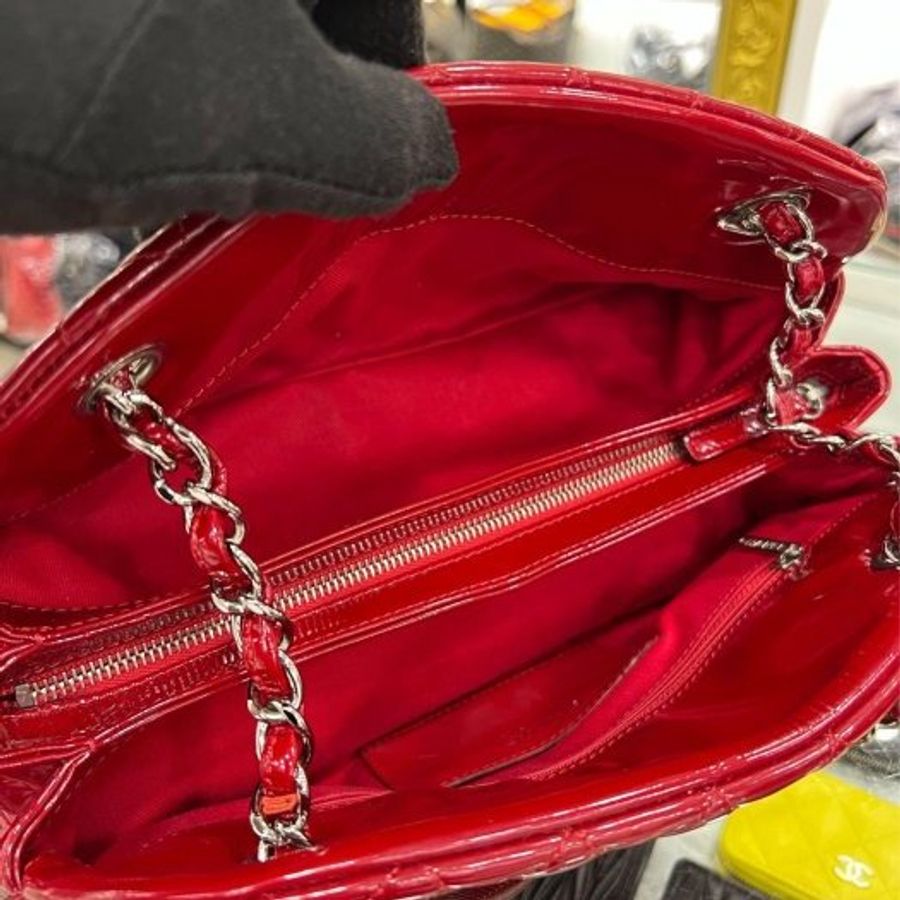 東區正精品㊣Chanel 香奈兒紅色漆皮銀鍊三層貝殼包肩背包 RA1815-3