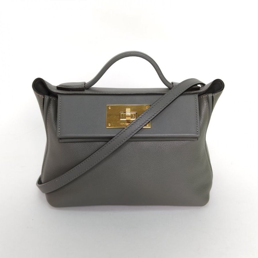 HERMES 2424mini210L積雨雲灰EC皮/Swift皮U刻金扣肩背包-0