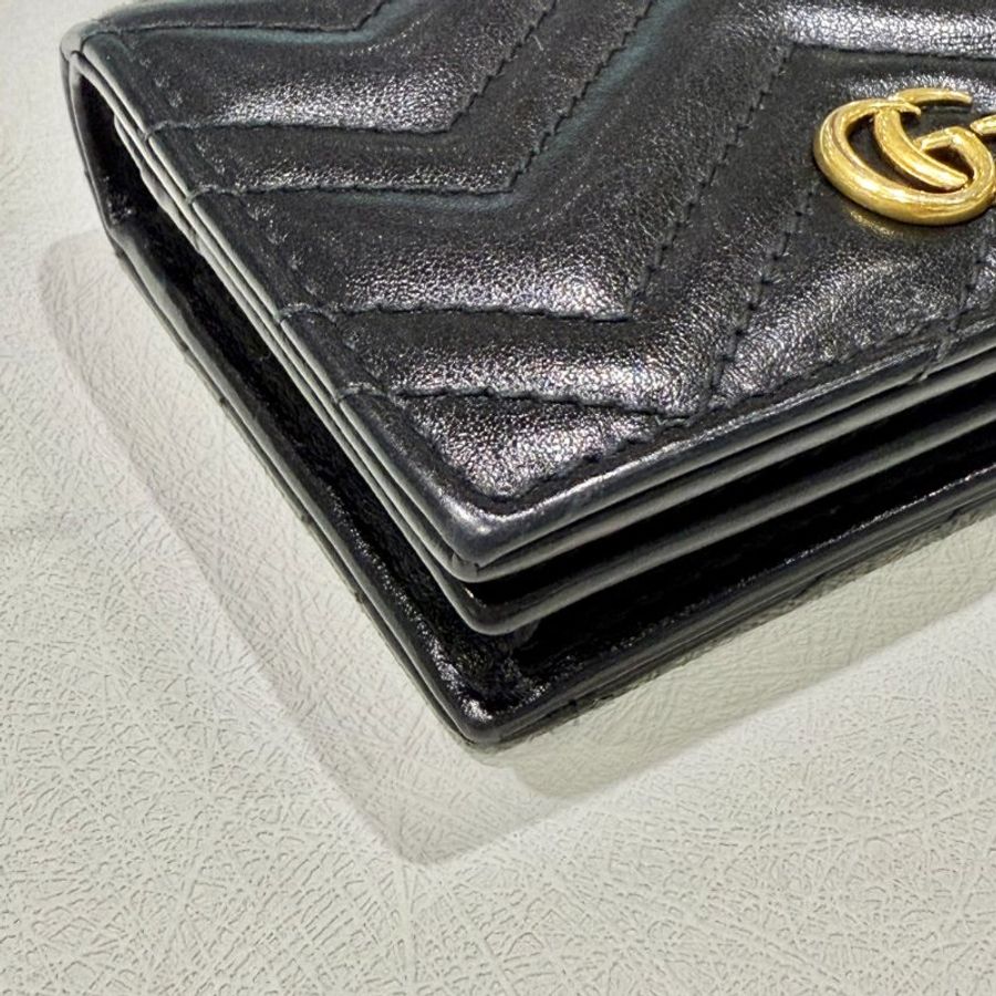 GUCCI - 黑色牛皮金釦GG Marmont 短夾-5