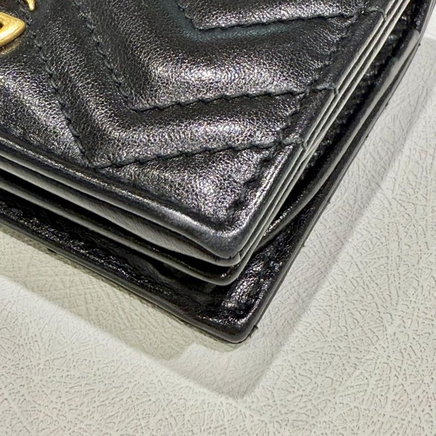 GUCCI - 黑色牛皮金釦GG Marmont 短夾-6