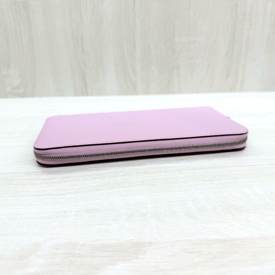 Hermes粉紫色拚黃色小花內裡絲巾長夾-7