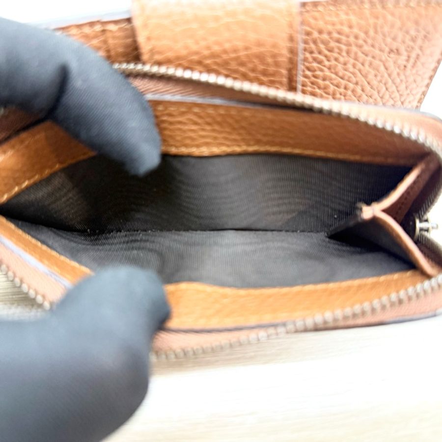 GUCCI咖啡色牛皮金釦竹節拉鍊短夾739498-11