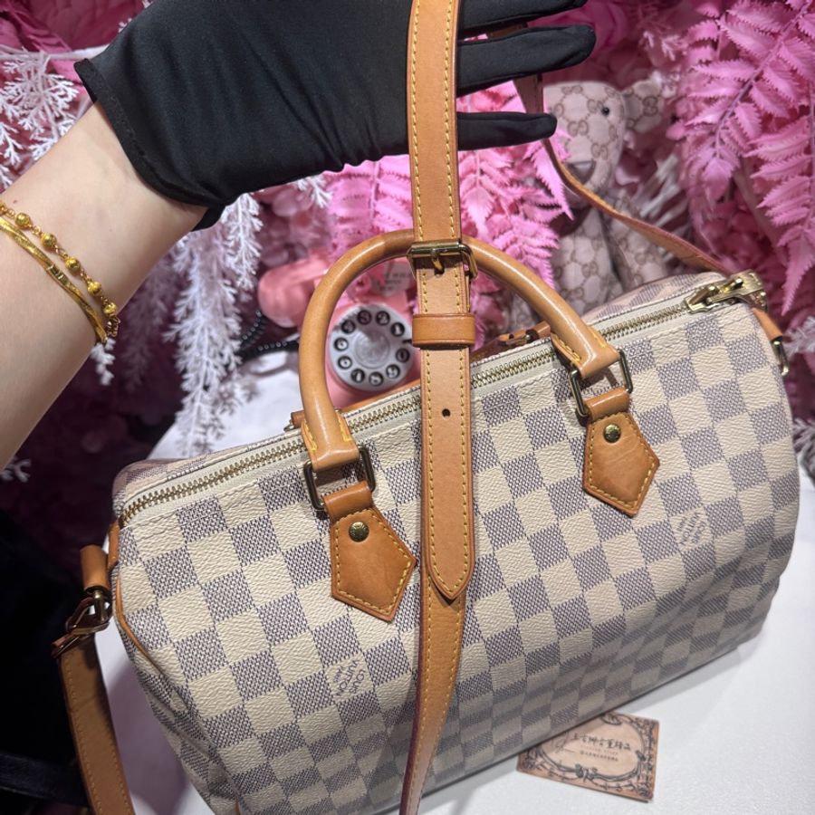 Lv白棋盤格speedy30背袋/王吉娜古董精品-2