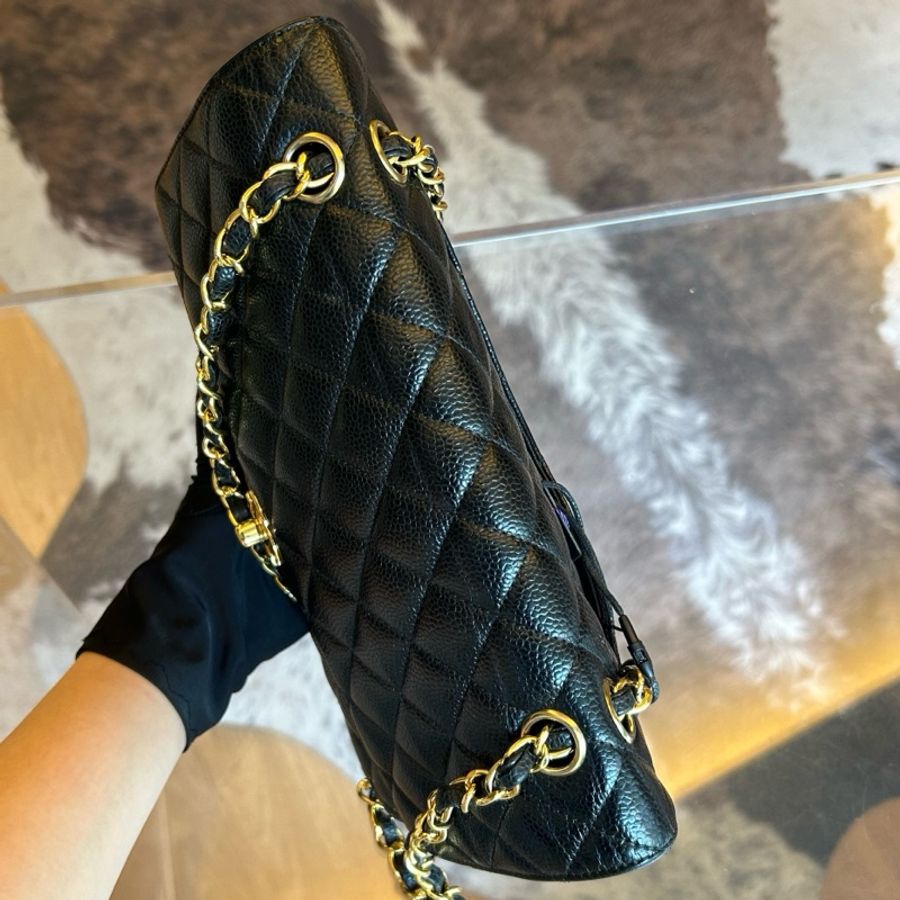 Chanel 香奈兒魚子醬黑金菱格紋雙蓋cf鏈條包-2