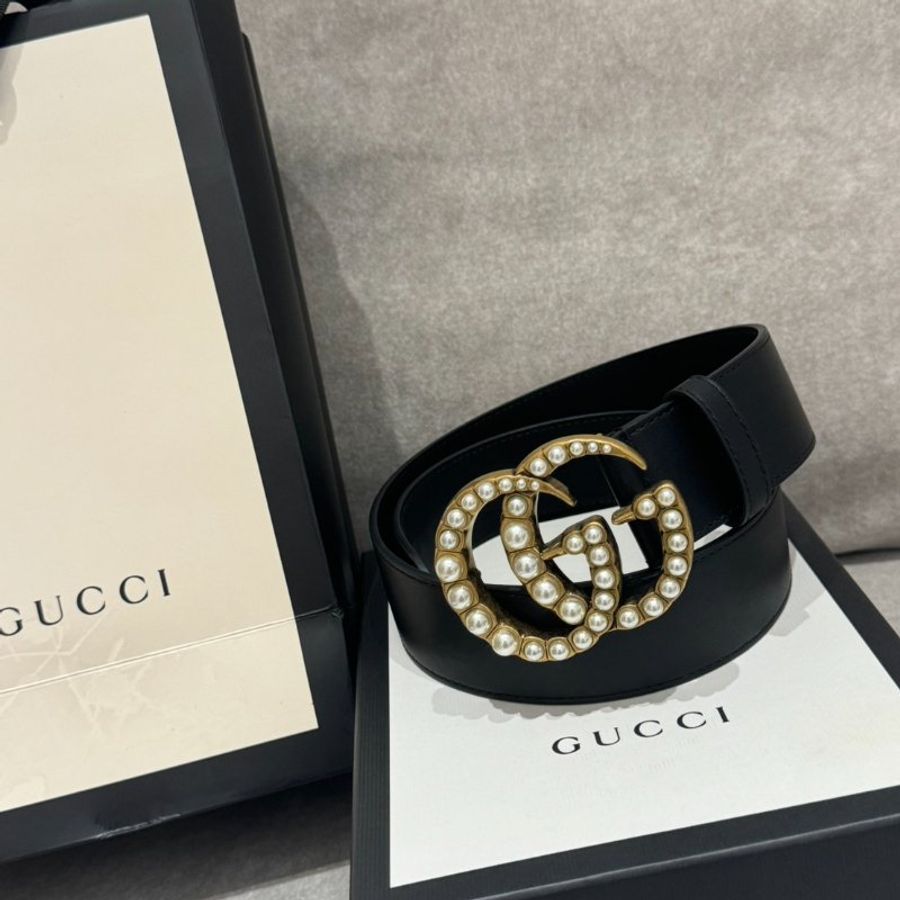 {👸白雪公主的秘密🤍}GUCCI 珍珠雙G搭扣皮帶-2