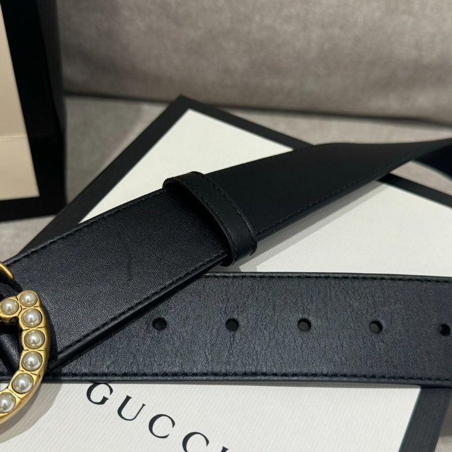 {👸白雪公主的秘密🤍}GUCCI 珍珠雙G搭扣皮帶-4