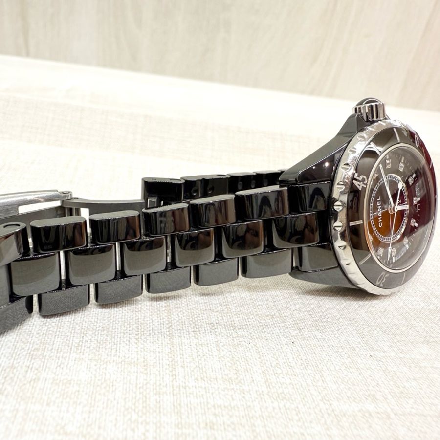 CHANEL黑色陶瓷12點鑽石英錶J12 33mm-7