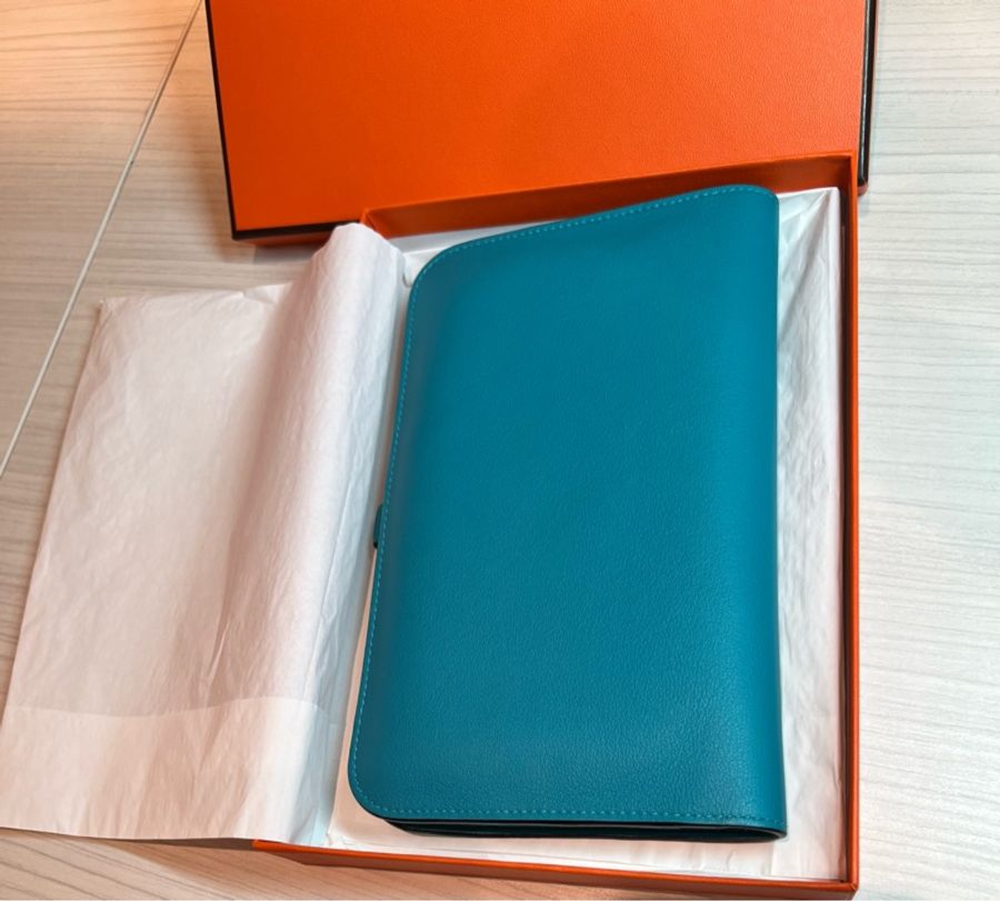 Hermès Dogon Duo牛仔藍swift皮長夾(Dogon GM)-1