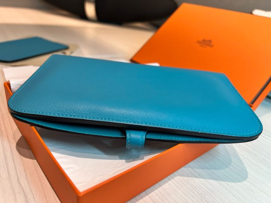 Hermès Dogon Duo牛仔藍swift皮長夾(Dogon GM)-7
