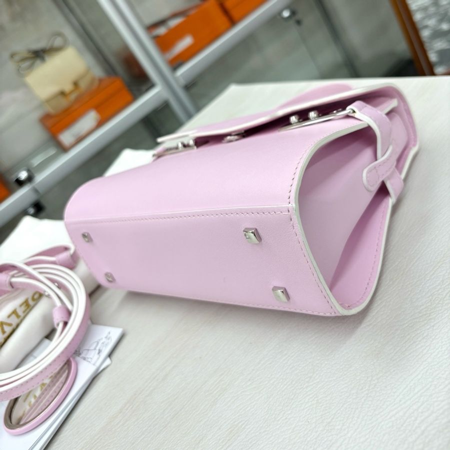 Delvaux 德爾沃 粉色tempete小號 尺寸約21*16,附件鏡子、肩帶、保卡、塵袋。-5