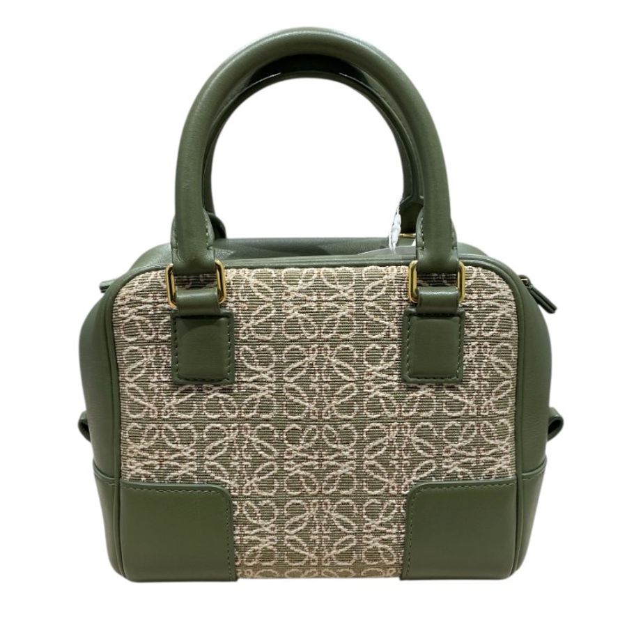 LOEWE 羅威 AMAZONA 19 方形包 刺繡帆布 綠色 金釦-2