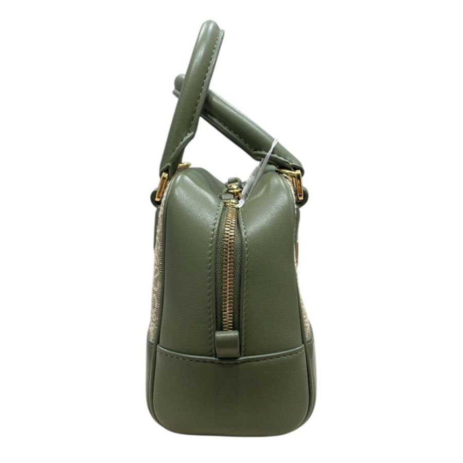 LOEWE 羅威 AMAZONA 19 方形包 刺繡帆布 綠色 金釦-3