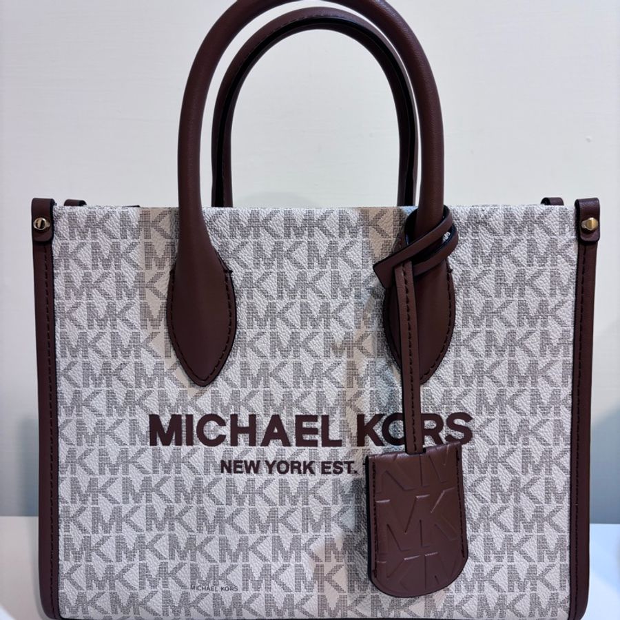 Michael Kors(MK)Mirella 經典白色老花手提/斜背包-9