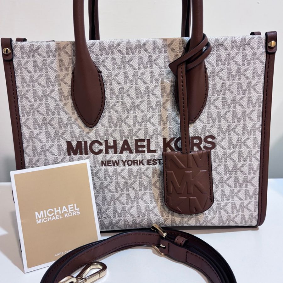 Michael Kors(MK)Mirella 經典白色老花手提/斜背包-18