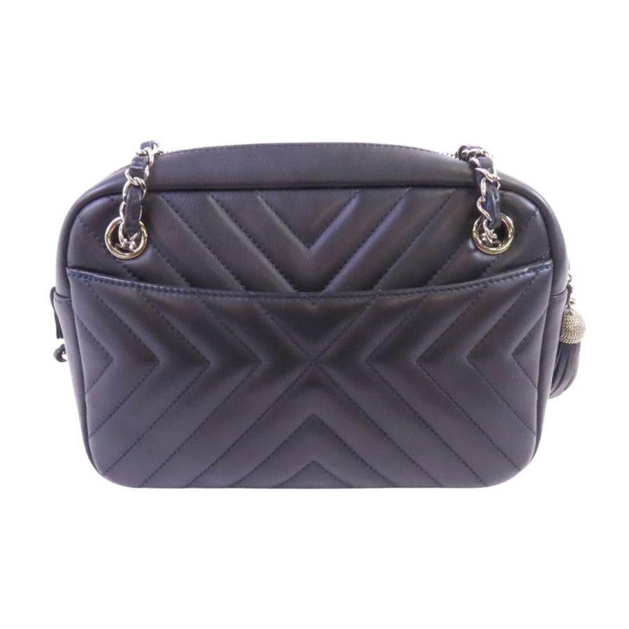 CHANEL 牛皮皮革Chevron Camera Bag銀扣鏈帶肩背袋-1