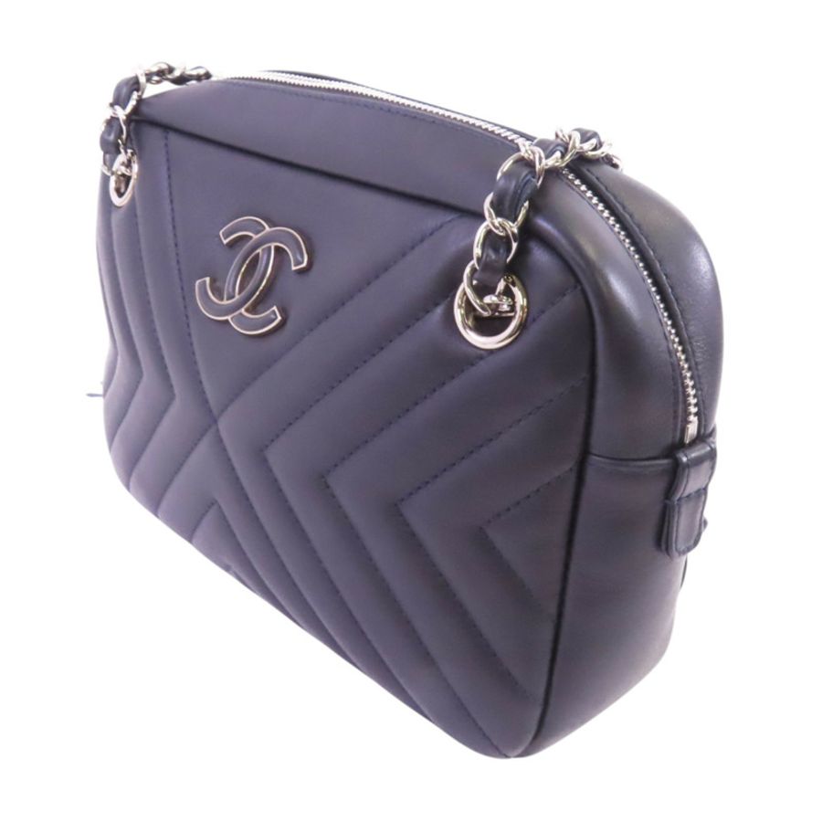 CHANEL 牛皮皮革Chevron Camera Bag銀扣鏈帶肩背袋-2