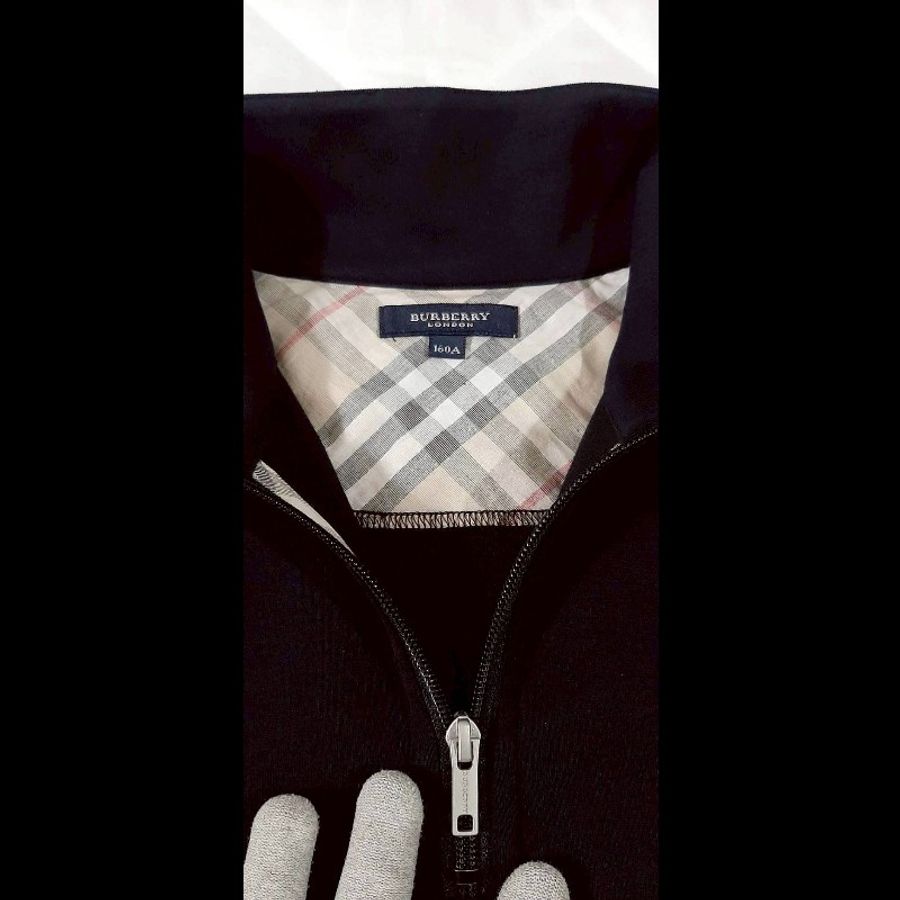 BURBERRY 博柏利 LONDON 戰馬 女黑色拉鍊半開襟長袖上衣160A-6