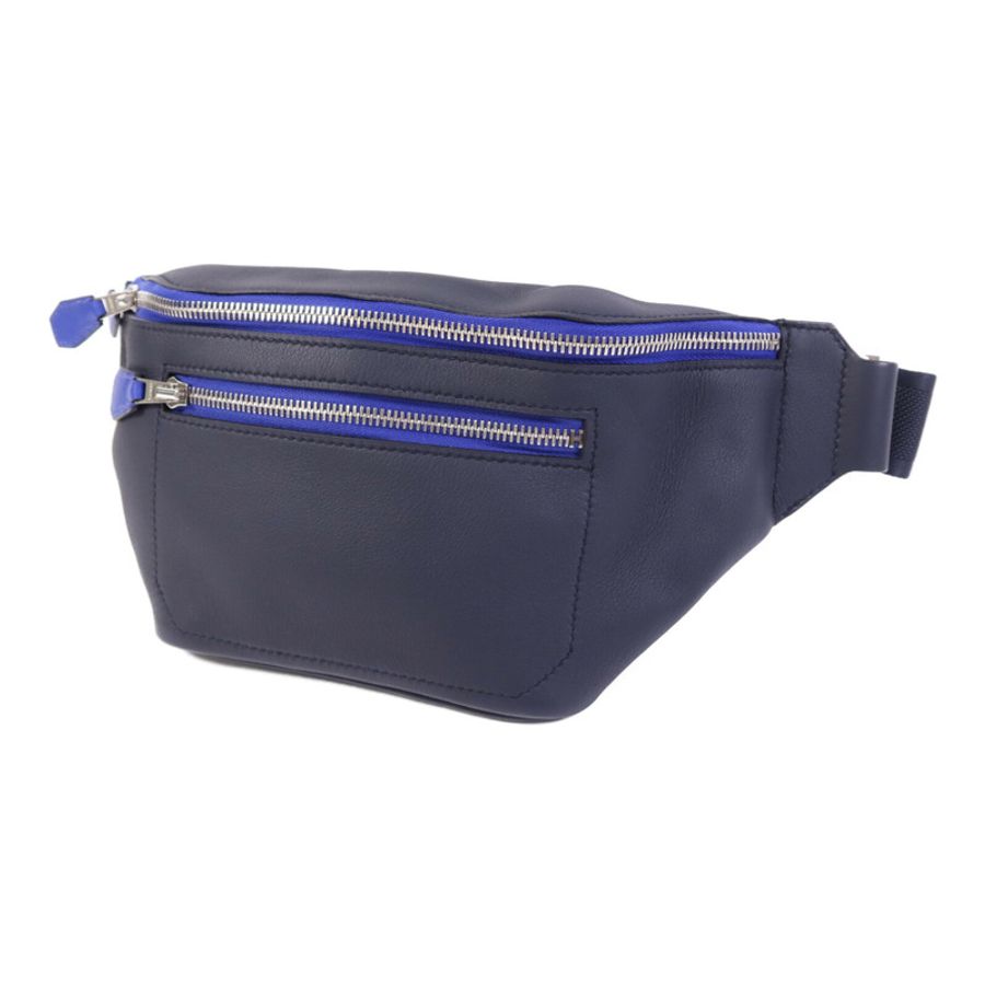 HERMES Swift皮革Cityslide Belt PM銀扣腰包Bleu Indigo/Bleu Electrique-2
