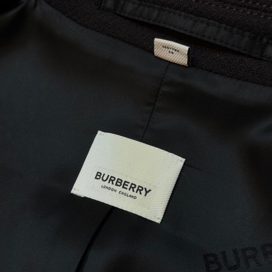 BURBERRY英國墨黑色皮飾羊毛量裁大衣UK4-10