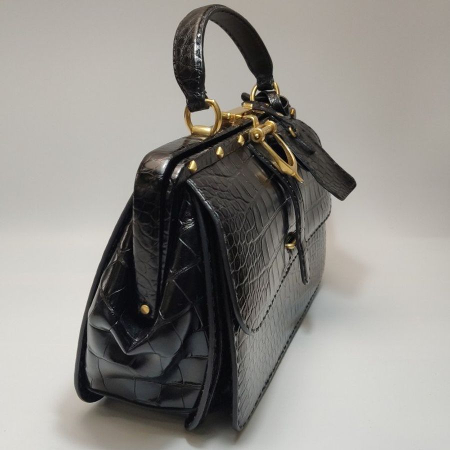 Gucci鱷魚皮純色壓紋字母ogo金屬扣手提包-20