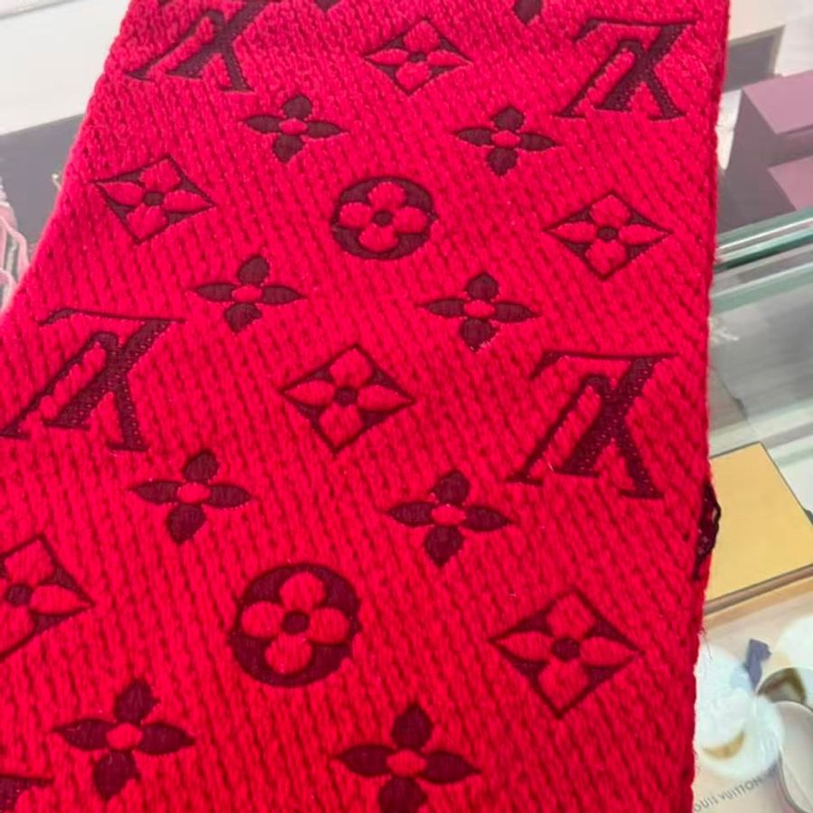 LV紅色羊毛圍巾 99新-4