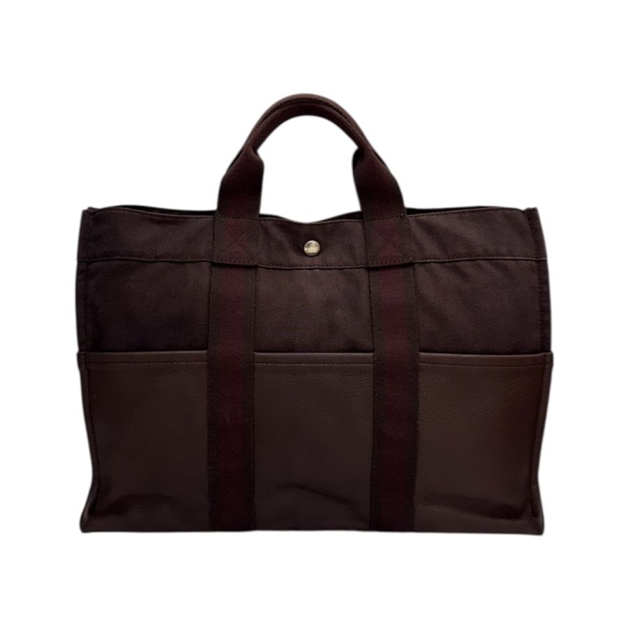 Hermès 帆布拼皮革手提包-0