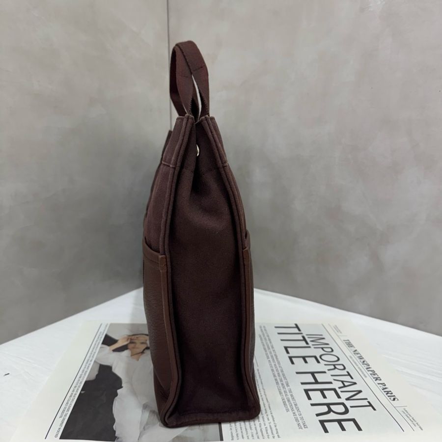 Hermès 帆布拼皮革手提包-2