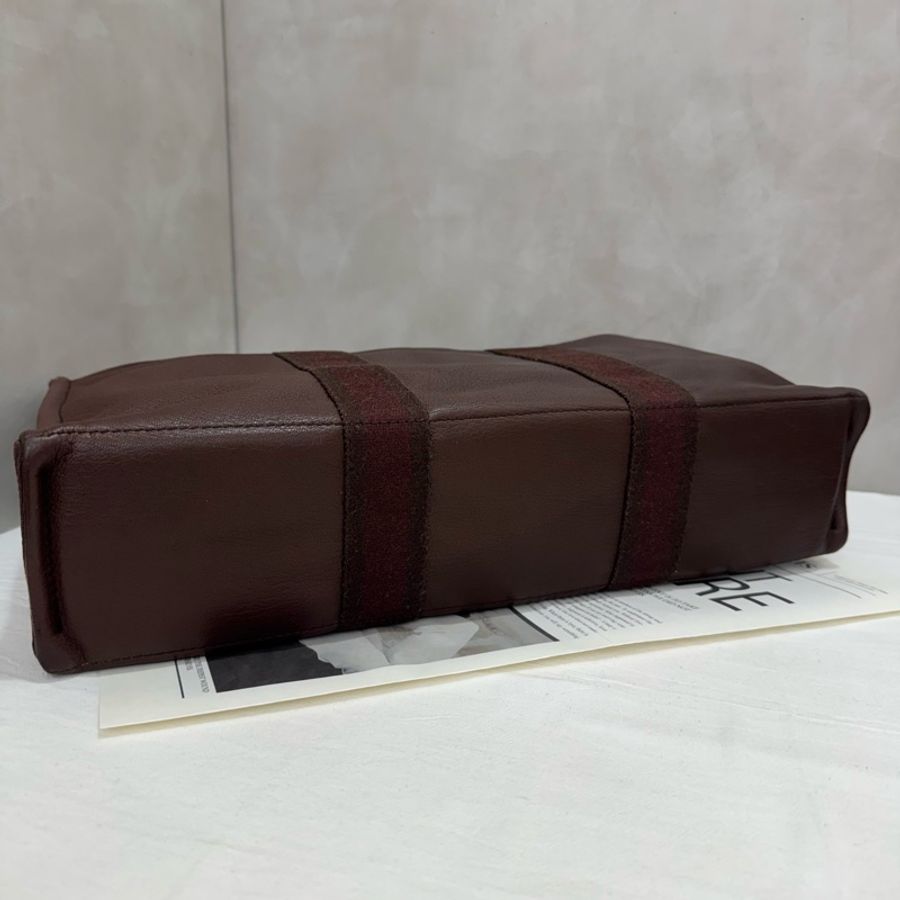 Hermès 帆布拼皮革手提包-3