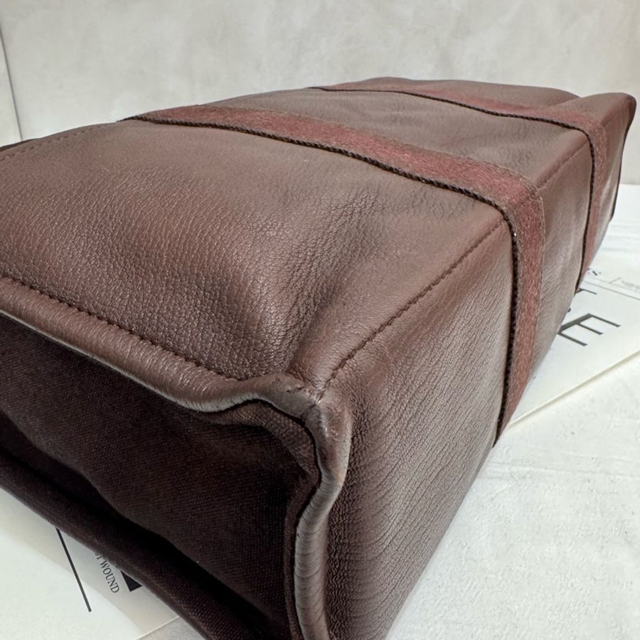 Hermès 帆布拼皮革手提包-7