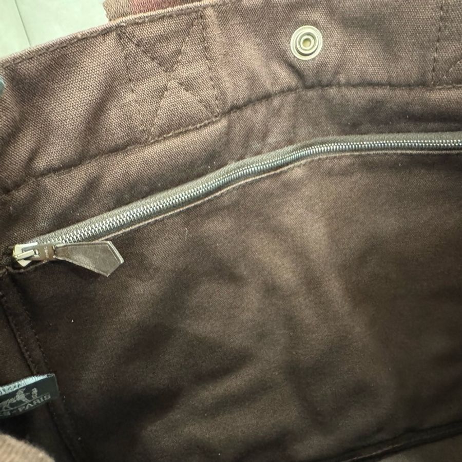 Hermès 帆布拼皮革手提包-10
