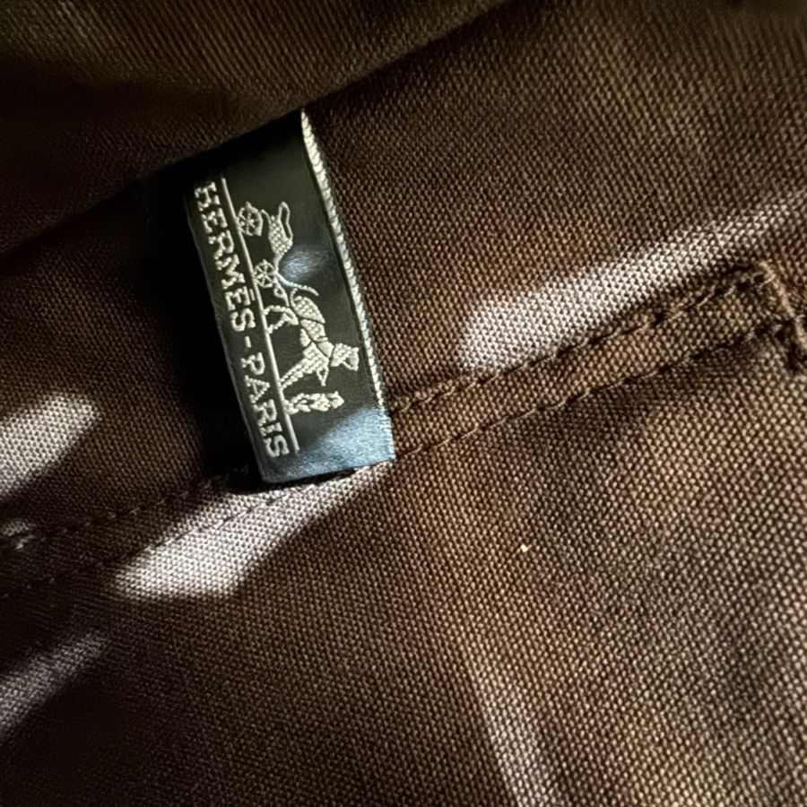 Hermès 帆布拼皮革手提包-13