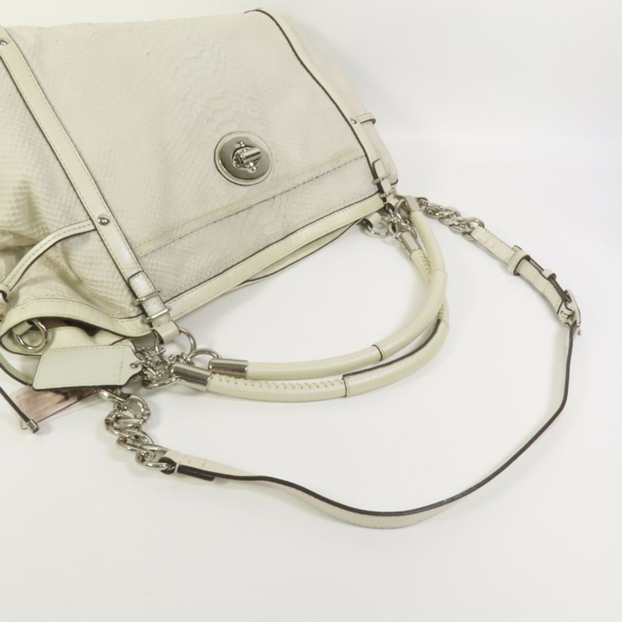 COACH 牛皮皮革2way Shoulder Bag銀扣手挽肩背兩用袋-4