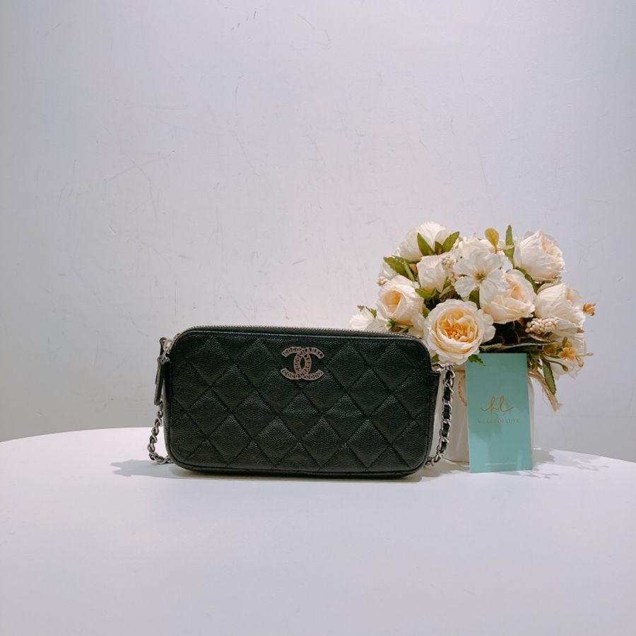 TW4586 CHANEL 香奈兒經典菱格雙拉鏈鏈帶包包COCO MARK WITH CHAIN BAG CAVIAR-0