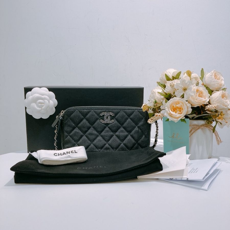 TW4586 CHANEL 香奈兒經典菱格雙拉鏈鏈帶包包COCO MARK WITH CHAIN BAG CAVIAR-10