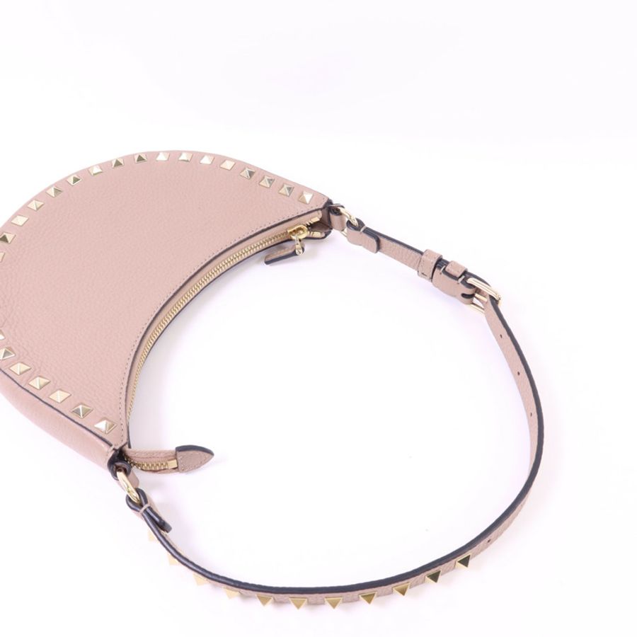 Valentino 牛皮皮革Mini Rockstud Hobo Bag金扣肩背袋-4