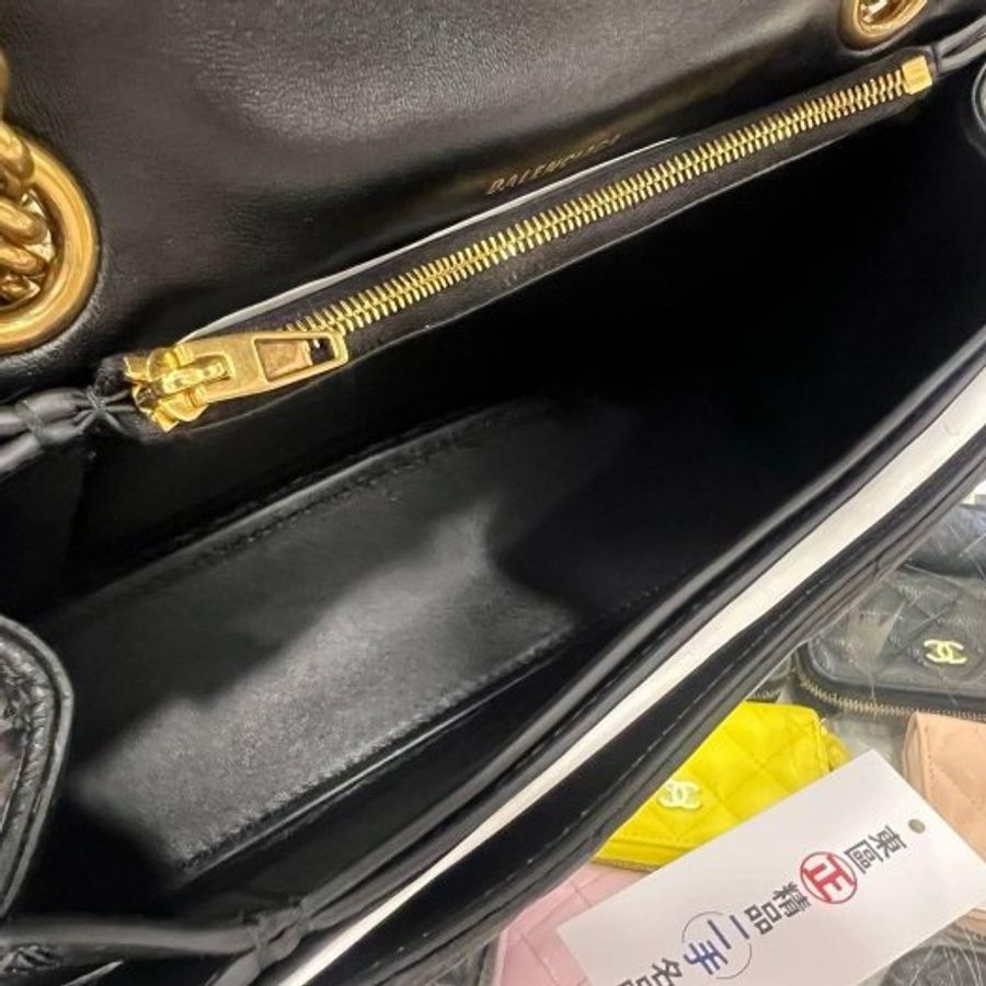 東區正精品㊣ BALENCIAGA 716351 全新巴黎世家黑色牛皮金釦金鍊斜紋沙漏包雙鍊肩背包斜背包 RZ5516-3