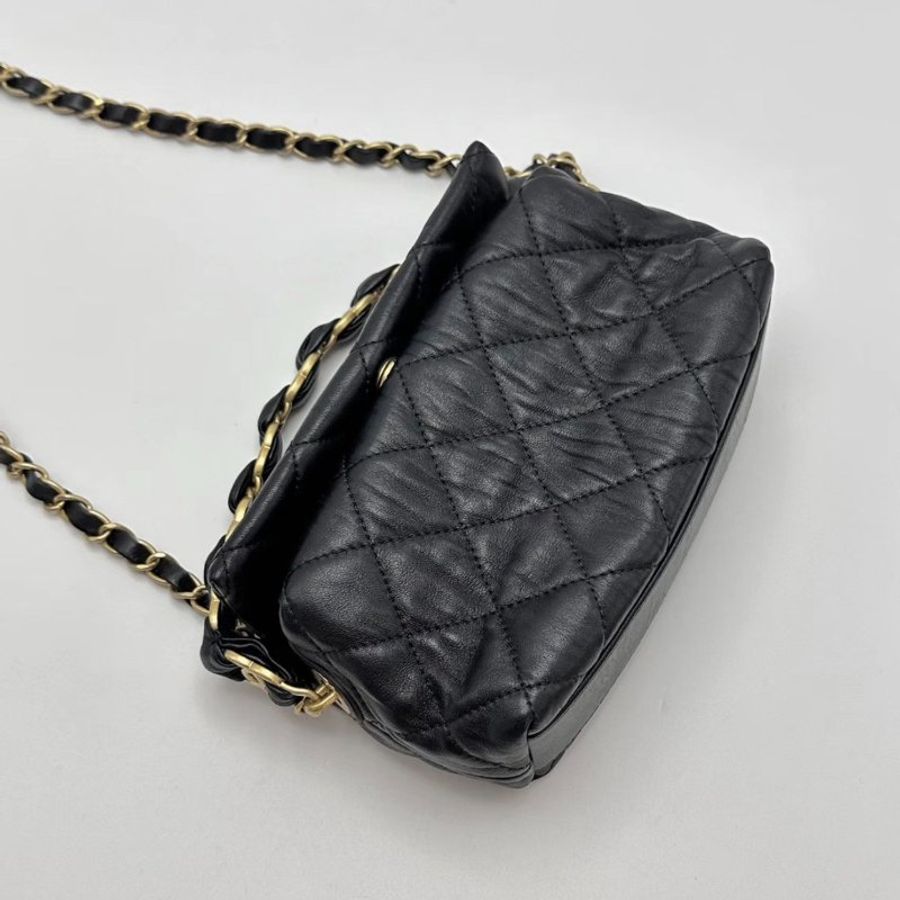 CHANEL 黑金21S hobo小號手提肩背斜背飯盒包 19*13*7 98新配件盒子塵袋-2