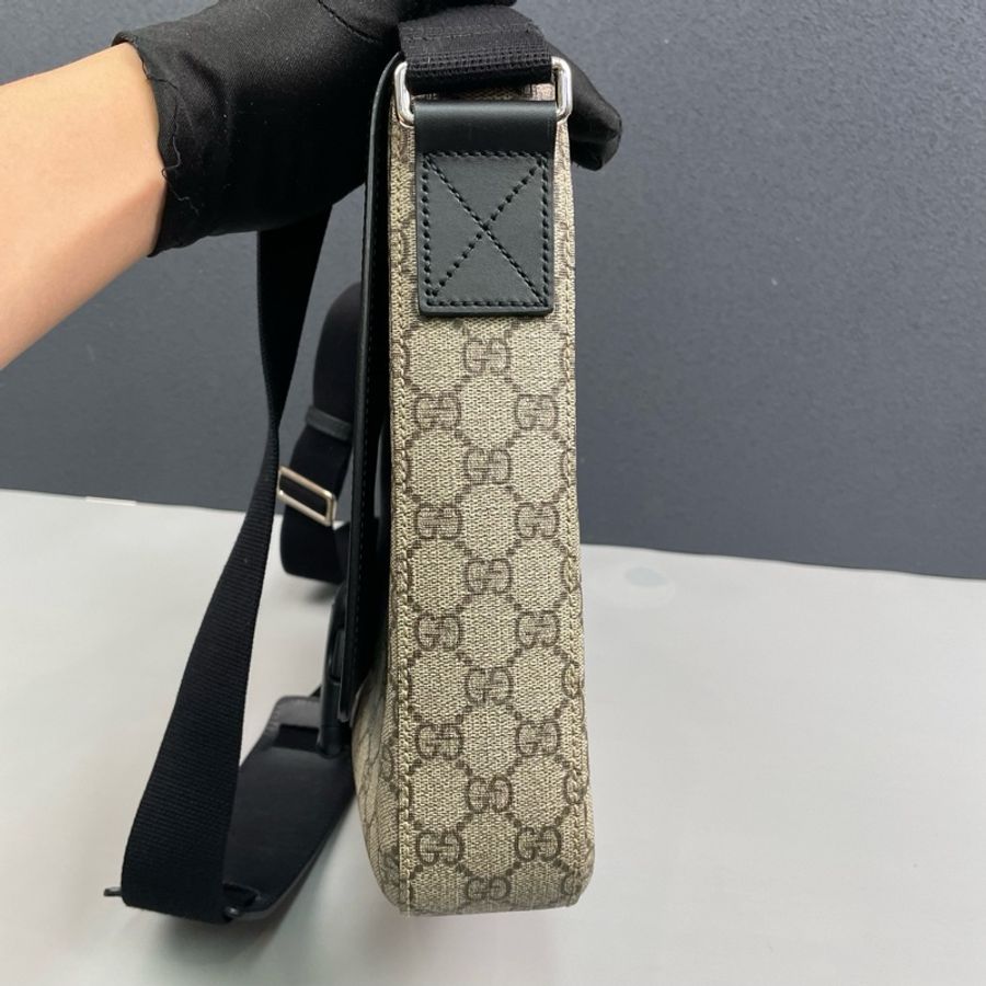 Gucci古馳 老花拼黑色郵差包 尺寸約25*26*5.5cm。-11