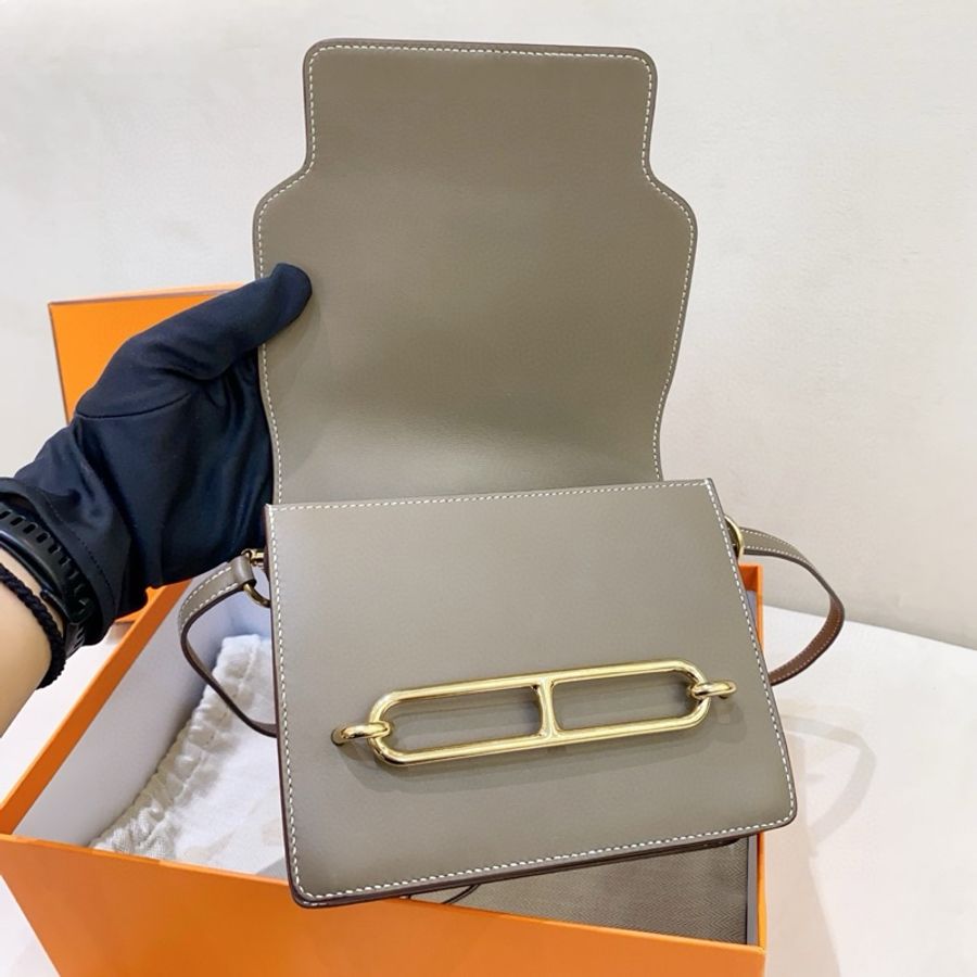 🌈Hermes🧡Mini Roulis🧡大象灰淡金扣🌟99新🌈🌟Swift皮🌟-1