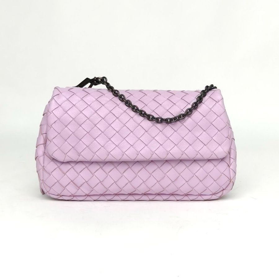 BOTTEGA VENETA Olimpia編織翻蓋斜挎包紫色羊皮mini19肩背包-0