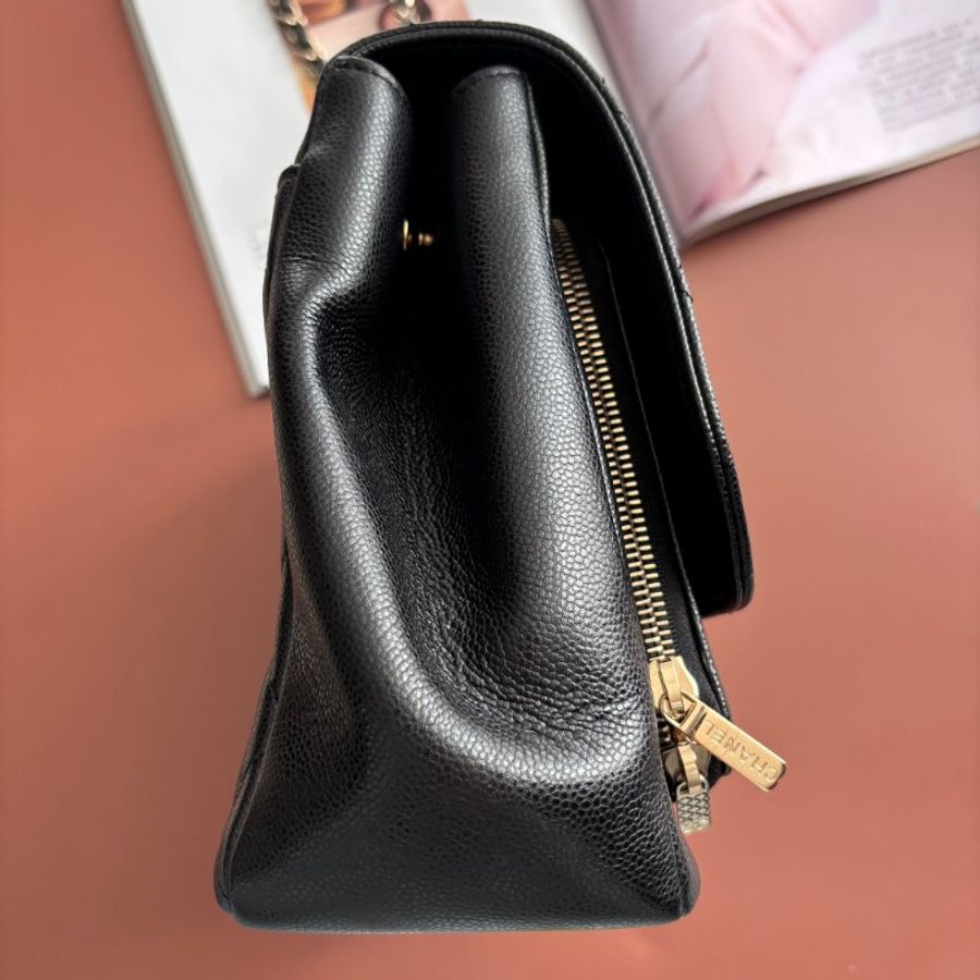 ::CHANEL:: Affinity Flap 黑色荔枝牛皮金轉釦經典郵差包手提/斜背包 大款-14