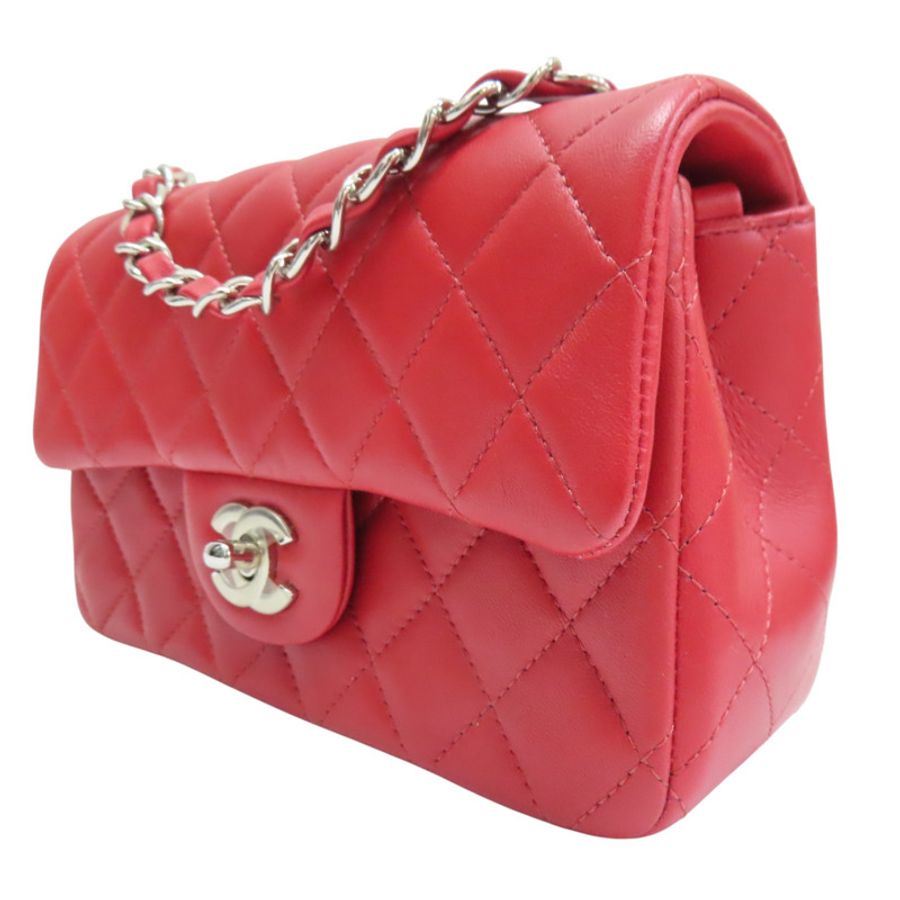 COCO 20 鏈帶肩背包 紅色 菱格紋 羊皮 淡金釦【CHANEL 香奈兒】 A69900-2