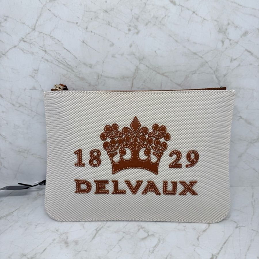 DELVAUX棕色LOGO皮拼布手拿包-0